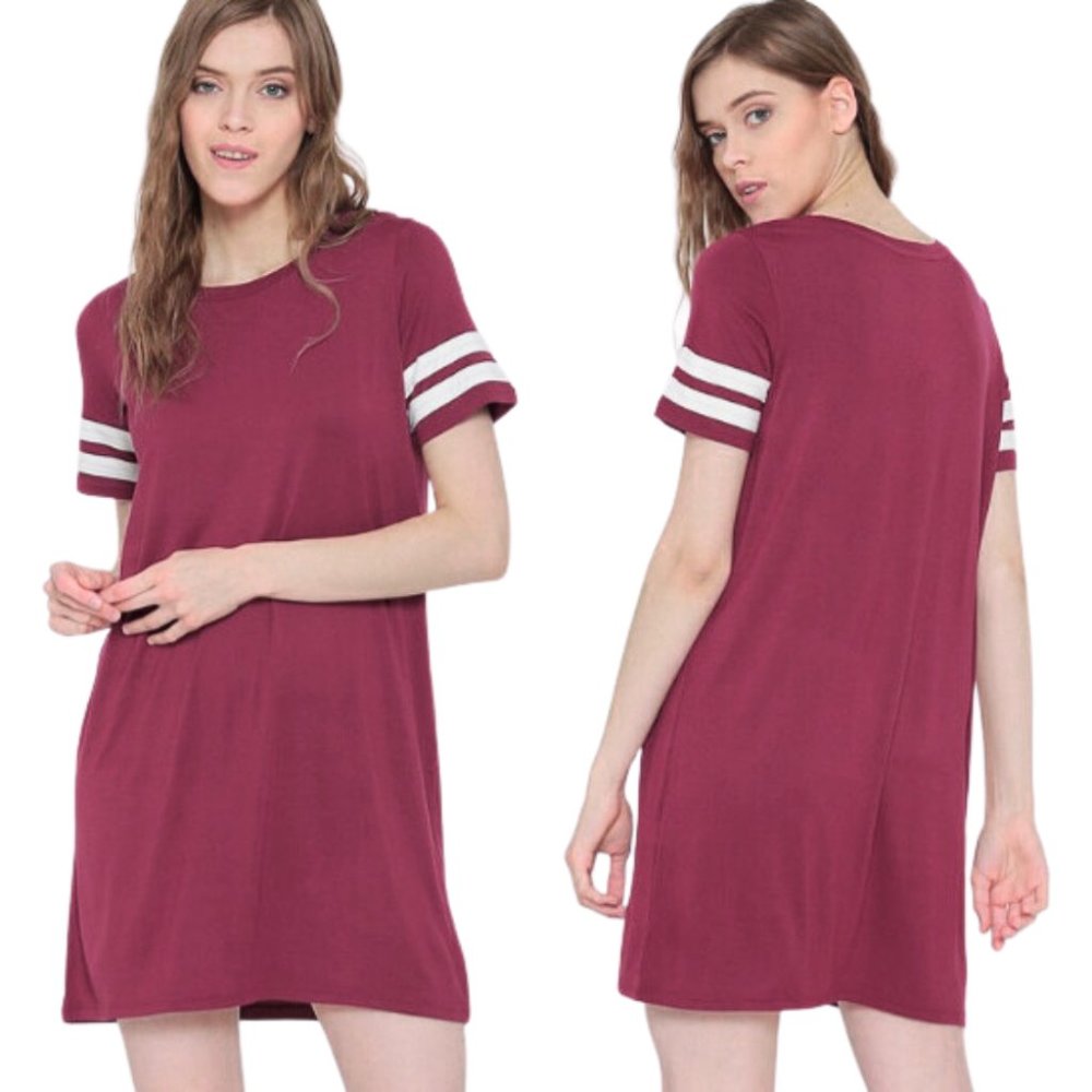 Lulu's ee:some Jersey Knit Varsity Shirt Pocket Dress Mauve SZ Medium NWT